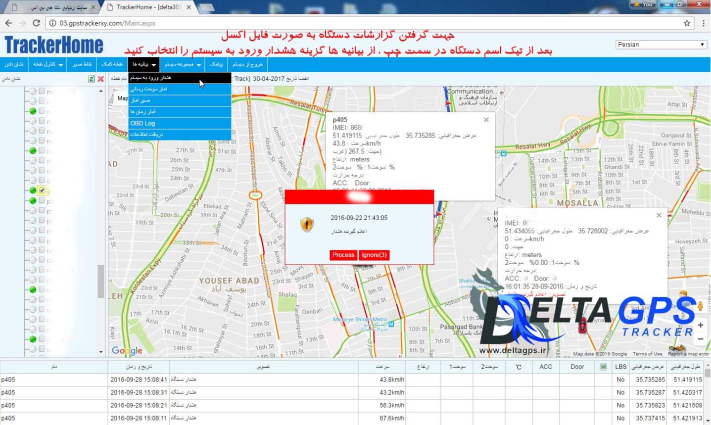 تصاویری از پنل ردیاب خودرو دلتا جی پی اس